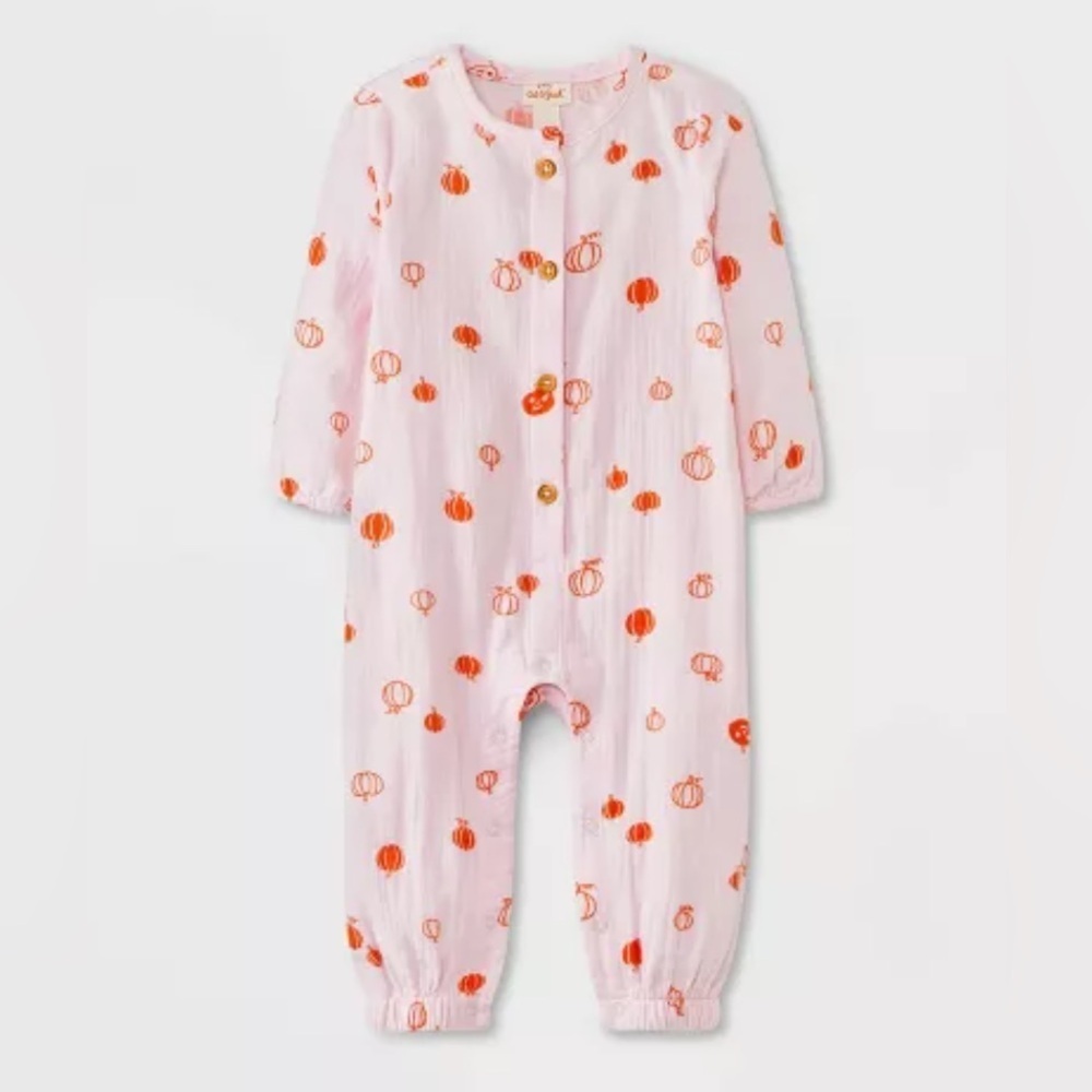CAT & JACK GAUZE PUMPKIN ROMPER - PINK VARIOUS SIZES (NEW WITH TAGS) A9